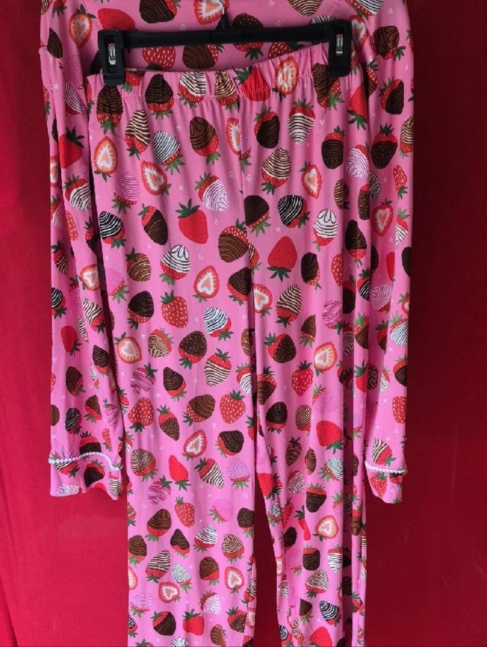 Women's Pink Strawberry-Print Button Pajama Set